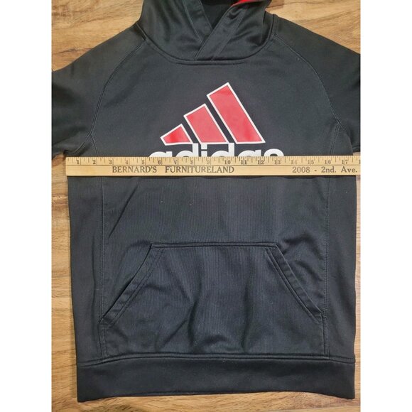 Adidas Youth Hoodie Black Red Logo Pullover Sweatshirt Size M 10/12 - Picture 5 of 7